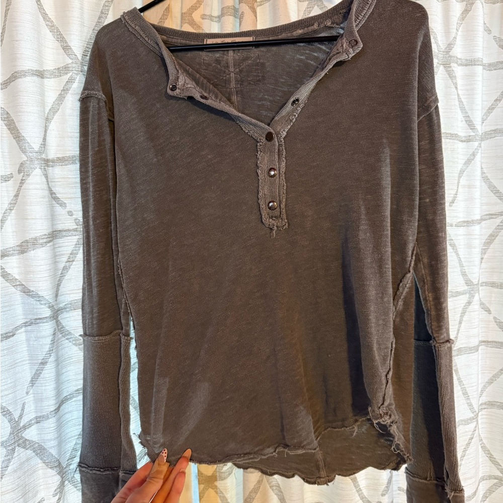 Free People Charcoal Long Sleeve Top